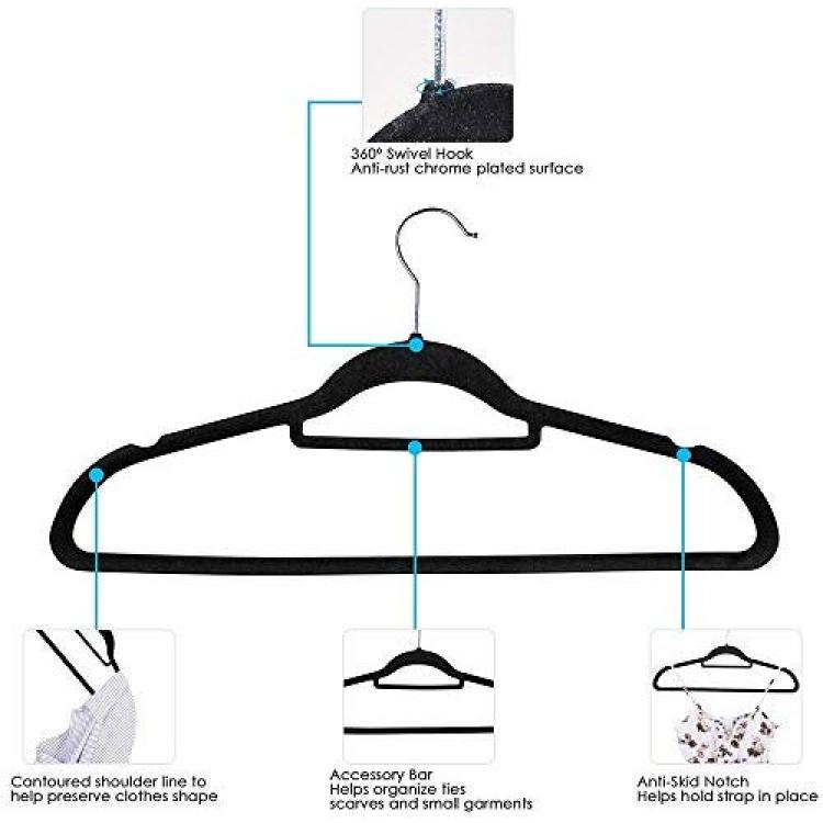 ZenStyle 100 Pack Ultra Thin Velvet Hangers - Non Slip Black