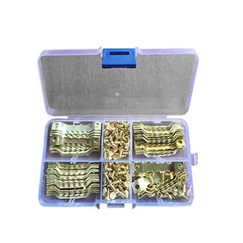 100 Sets Hanging Picture Painting Mirror Hooks Hangers with Screws Photo Frame Hook Sawtooth Hardware (Golden)