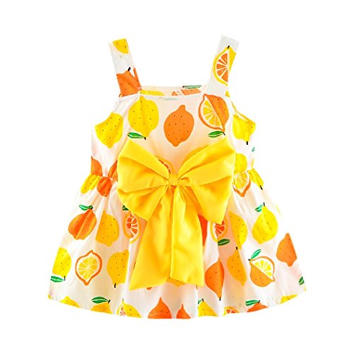 Todaies, Baby Girl Clothes Lemon Printed Infant Outfit Sleeveless Princess Gallus Dress 2018