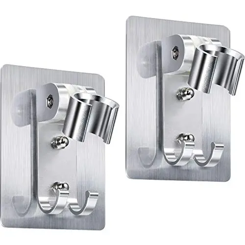 Shower Head Holder Strong Adhesive Shower Head Wall Mounting Bracket Adjustable Shower Wand Holder with 2 Hanger Hooks No Drill Need (2) Shower Head Holder Strong Adhesive Shower Head Wall Mounting Bracket Adjustable Shower Wand Holder with 2 Hanger Hooks No Drill Need (2)