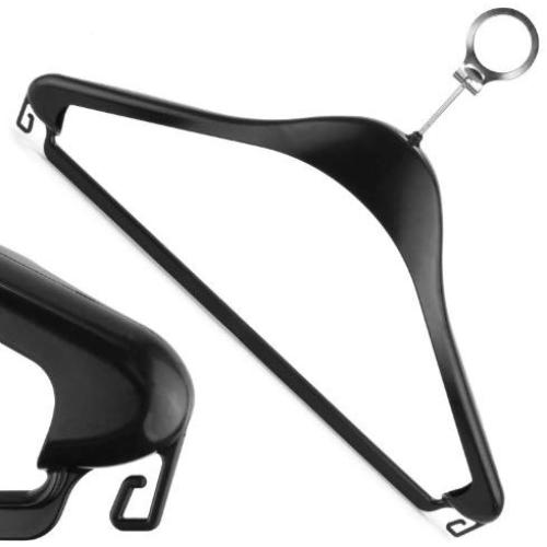 HANGERWORLD 20 Black 17.3inch Plastic Hotel Clothes Coat Garment Hangers with Pants Skirt Bar and Metal Security Ring.