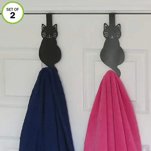 Evelots Over The Door Hook Hangers-Black Cat-Towel/Jacket-Hold 20 Lbs-Iron-Set/2 Evelots Over The Door Hook Hangers-Black Cat-Towel/Jacket-Hold 20 Lbs-Iron-Set/2