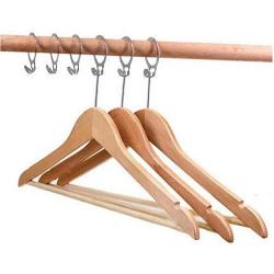 5PC Anti-Theft Wood Hotel Suit Hanger, Wood Clothes Hanger with Security Ring Hook Decoration