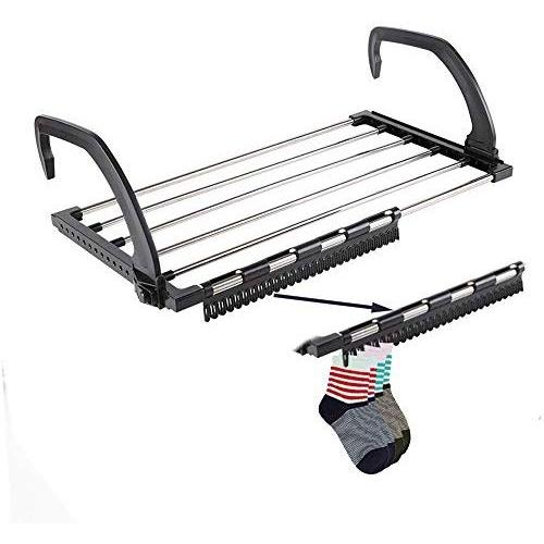 ZZQ Shoe Rack, Folding Laundry Towel Drying Rack Balcony Windowsill Fence Guardrail Corridor, Stainless Steel Retractable Clothes Hanging Racks with Clips for Drying Socks