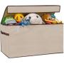 Prorighty Collapsible Toy Chest for Kids (XX-Large) Storage Basket w/Flip-Top Lid | Toys Organizer Bin for Bedrooms, Closets, Child Nursery | Store Stuffed Animals, Games, Clothes (Beige)