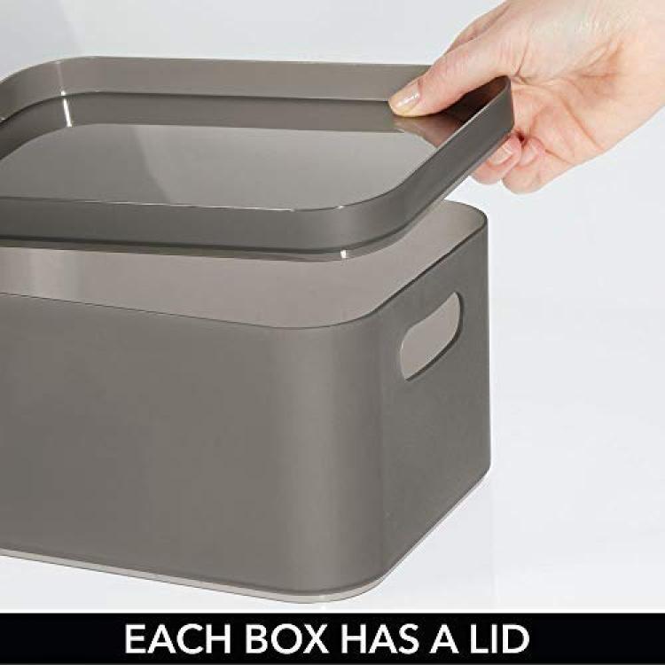 mDesign Plastic Divided Food Storage Container Lid Holder Bin- Smoke Gray