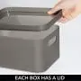 mDesign Modern Compact Plastic Storage Bins with Lids - Modular and Stackable - Nesting Organizing Containers for Home, Bathroom, Bedroom, Kitchen, Office - Set of 4 - Smoke