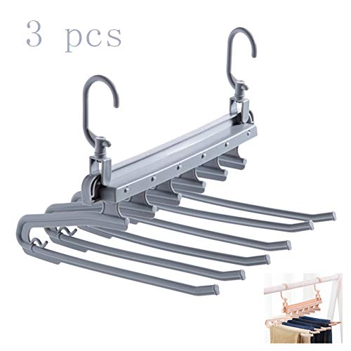 HJYPYJ Magic Hanger,Household 6 in 1 PP Folding Hanger,Multi-Layer Storage Trouser Hangers,Space-Saving Organizer Hangers, Sturdy/Gray / 3 pcs