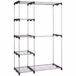 Silver Portable Closet Organizer Storage Clothes Hanger Garment Shelf Rail Rack