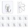 N/Q Premium Adhesive Hooks Kitchen Wall Hooks,Heavy Duty 13lb(Max) Wall Hooks, Transparent Reusable Seamless Hooks with Stainless Hooks Reusable Utility Towel Bath Ceiling Office Window Hooks,10 Pack