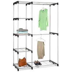 BS Clothing Garment Rack Heavy Duty Organizer Storage Rack Portable Clothes Hanger Double Rob Closet Cover Wardrobe Bedroom Living Room Hanging Rods Support 5 Shelves & eBook by BADA Shop