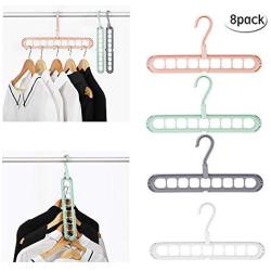 SANDY ANANKE 10 Packs Space Saving Clothes Hangers, Multi Port Hanger Organizer with 9 Slots for Heavy Clothes, Shirts Pants Dresses Coats, Four Colors