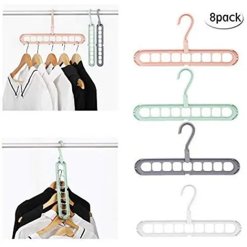 SANDY ANANKE 10 Packs Space Saving Clothes Hangers, Multi Port Hanger Organizer with 9 Slots for Heavy Clothes, Shirts Pants Dresses Coats, Four Colors