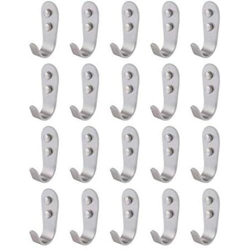 KES SUS 304 Stainless Steel Storage Organizer Hook Bathroom Single Robe Towel Coat Hook Rustproof Kitchen Utensil Utility Hanger Solid Metal Heavy Duty Wall Mount, Brushed Finish, 20 Pack, A2062-P20