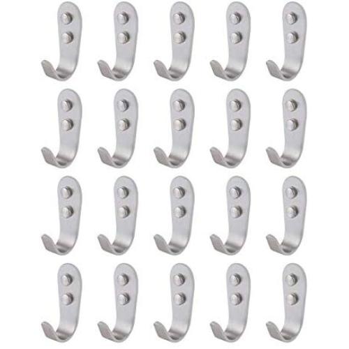 KES SUS 304 Stainless Steel Storage Organizer Hook Bathroom Single Robe Towel Coat Hook Rustproof Kitchen Utensil Utility Hanger Solid Metal Heavy Duty Wall Mount, Brushed Finish, 20 Pack, A2062-P20