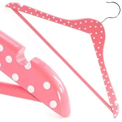 HANGERWORLD 10 Pink Polka Dot 17.7inch Wooden Notched Coat Clothes Garment Pants Bar Hangers HANGERWORLD 10 Pink Polka Dot 17.7inch Wooden Notched Coat Clothes Garment Pants Bar Hangers