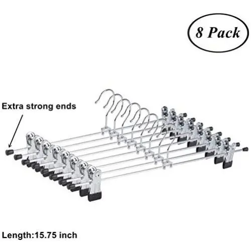 Amber Home Extra Large 15.75 (40cm) Length Metal Pants Hanger Slack Hanger for Men with Non-Slip Adjustable Clips Pack of 8 Amber Home Extra Large 15.75 (40cm) Length Metal Pants Hanger Slack Hanger for Men with Non-Slip Adjustable Clips Pack of 8