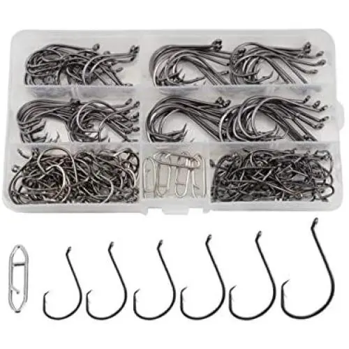 Facikono Circle Hooks Saltwater Catfish Bass Fishing Hooks, 180pcs Octopus Offset Fishing Hooks with 5pcs Power Clips