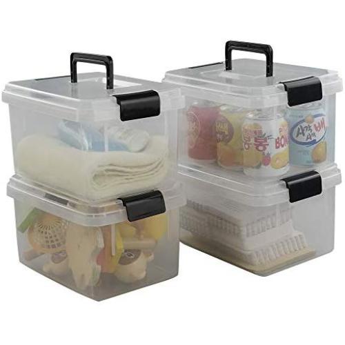 NICESH 4.5 L Plastic Storage Box, Clear Latch Box, 4-Pack