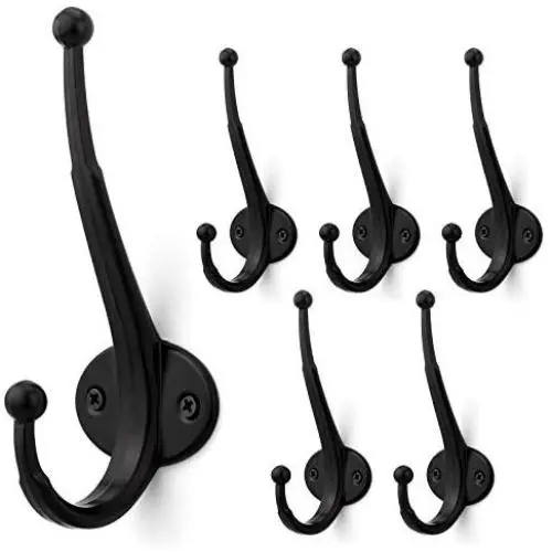 Arks Royal Heavy Duty Metal Coat Hook with Ball Ends, Thick Long Retro Prong Hat Hook Bath Towel Closet Clothes Hanger Rail Garment Holder, Flat Black, 6 PCS Arks Royal Heavy Duty Metal Coat Hook with Ball Ends, Thick Long Retro Prong Hat Hook Bath Towel Closet Clothes Hanger Rail Garment Holder, Flat Black, 6 PCS