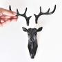 1PCS Creative Deer Head Traceless Wall Hook Decorative Animal Head Wall Mount Hanger Resin Crafts for Key Bag Hat Black Practical and Useful