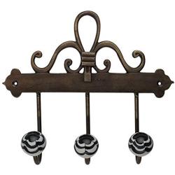 Indianshelf Handmade 1 Artistic Vintage Black Ceramic Floral Rail Hooks Hangers/Wall Hooks for Keys