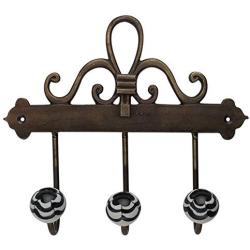 Indianshelf Handmade 1 Artistic Vintage Black Ceramic Floral Rail Hooks Hangers/Wall Hooks for Keys