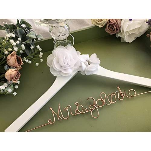 Wedding Dress Hangers - Rose/gold wire Personalized Bridal Hanger with flower,Customized Hanger, Wedding Gift, Wedding Hanger, Bridal shower Gift, Bridesmaid hanger