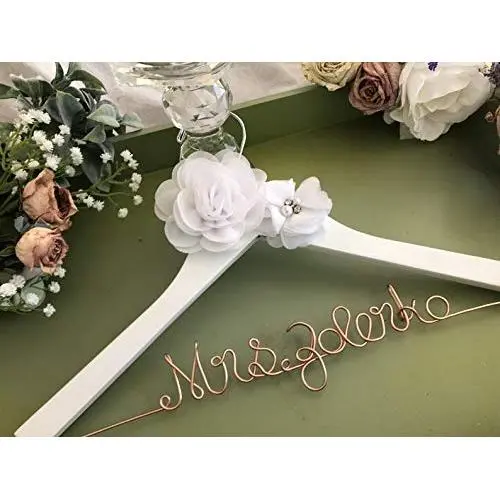 Wedding Dress Hangers - Rose/gold wire Personalized Bridal Hanger with flower,Customized Hanger, Wedding Gift, Wedding Hanger, Bridal shower Gift, Bridesmaid hanger