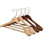 5pcs Random Color Cloth Hanger Durable Wide Shoulder Wooden Coat Hangers Solid Wood for Adult Suit Clothing Storage Rack Closet Space Saver