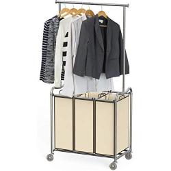 DecoBros Heavy-Duty 3 Bag Laundry Sorter Cart with Hanging Bar