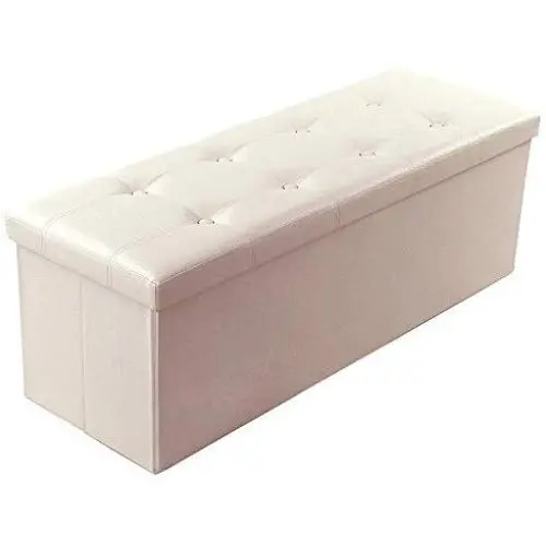 SONGMICS 43 Inches Faux Leather Folding Storage Ottoman Bench, Storage Chest Footrest Padded Seat, Beige ULSF70M