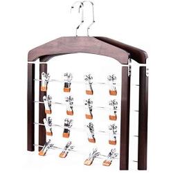 Ybriefbag Suit Hangers, 4-Layer Classic Style Rustic Wood Multi Pants Hanger Clothes Towel Rack Swivel Hook Trousers Holder Scarf Towel Rack with Clips 2 Pack Non Slip Coat Hangers (Color : Retro)