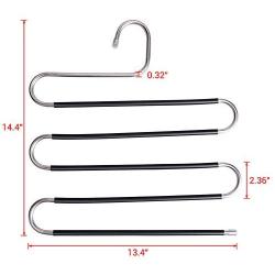 Ray-Velocity Stainless Steel Pants Hangers S-Shaped 5 Layers Hangers Closet Space Saver for Jeans Scarf Tie Clothes(4 Pack) (Black)