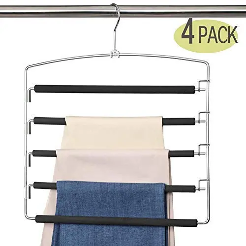 BKONY Pants Hangers 5 Layers Stainless Steel Non-Slip Foam Padded Swing Arm Space Saving Clothes Slack Hangers Closet Storage Organizer for Pants Jeans Trousers Skirts Scarf Ties Towels BKONY Pants Hangers 5 Layers Stainless Steel Non-Slip Foam Padded Swing Arm Space Saving Clothes Slack Hangers Closet Storage Organizer for Pants Jeans Trousers Skirts Scarf Ties Towels