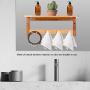 Bamboo Wall Mounted Coat Rack Shelf, Floating Entryway Hanging Shelf Hanger Towel Cloth Shelf with 4 Hooks for Bathroom, Hallway, Living Room and Kitchen