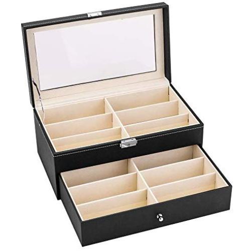 Leather 12 Piece Eyeglasses Storage and Sunglass Glasses Display Drawer Lockable Case Storage Boxes Organizer Black Leather 12 Piece Eyeglasses Storage and Sunglass Glasses Display Drawer Lockable Case Storage Boxes Organizer Black