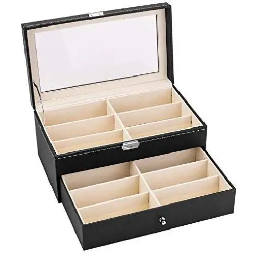 Leather 12 Piece Eyeglasses Storage and Sunglass Glasses Display Drawer Lockable Case Storage Boxes Organizer Black Leather 12 Piece Eyeglasses Storage and Sunglass Glasses Display Drawer Lockable Case Storage Boxes Organizer Black