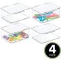 mDesign Stackable Bathroom Hair Accessory Countertop Storage Organizer Boxes with Hinged Lid for Makeup, Beauty, Hair, Nail Supplies - 4 Pack - Clear