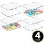 mDesign Stackable Bathroom Hair Accessory Countertop Storage Organizer Boxes with Hinged Lid for Makeup, Beauty, Hair, Nail Supplies - 4 Pack - Clear