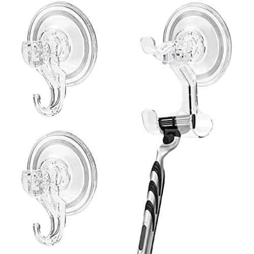 Suction Cup Hooks for Bathroom Razor Holder for Shower Bathroom Window Glass Loofah (3 Pack)