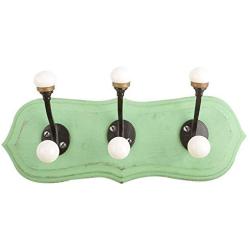 Indianshelf Handmade 2 Artistic Vintage Green Wooden Double Loop Coat Hooks Hangers/Clothes Hooks Door Mount