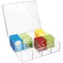 mDesign Tea Storage Organizer Boxes - 8 Divided Sections, Easy-View Hinged Lid - Use in Kitchen, Pantry, and Cabinets; Holder for Tea Bags, Packets, Small Items and Accessories, BPA free - Clear