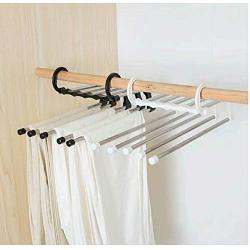 5pcs Random Color Portable 5-in-1 Clothes Hanger Clothing Organizer Multi-Function Stainless Steel Pants Hanger Holder Rack Hangers for Clothes