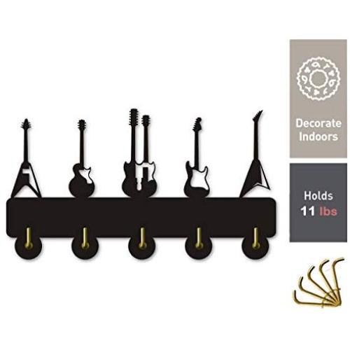Guitar Wall Wooden Hooks Electric Sound Bedroom Kitchen Office Heavy Duty Hanger Key Clothes Hooks, Gift for Man
