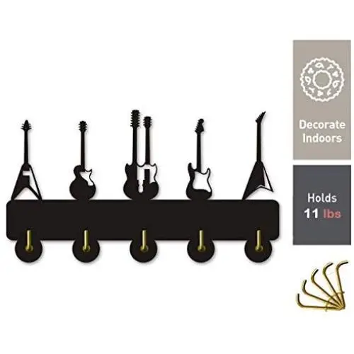 Guitar Wall Wooden Hooks Electric Sound Bedroom Kitchen Office Heavy Duty Hanger Key Clothes Hooks, Gift for Man
