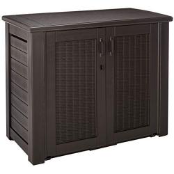 Rubbermaid Patio Chic Outdoor Storage Deck Box, Black Oak Rattan Wicker Basket Weave (1863391)