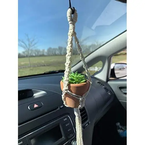 Macrame Mini Car Plant Hanger. Car Accessory Macrame Mini Car Plant Hanger. Car Accessory