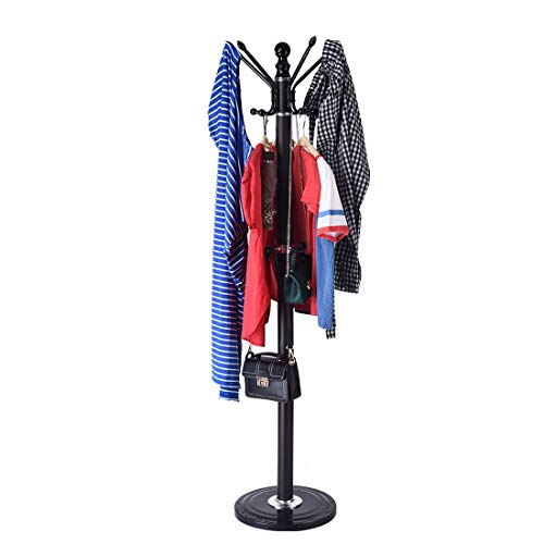 12 Hooks Multi-Functional Metal Coat Racks Hat Jacket Stand Silica Gel Base Tree Hanger Rack, Shipped from The US (????Black, ????15.7 x 15.7 x 68.9 inches)