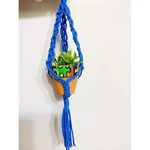Autism speaks macrame mini plant hanger Car rearview mirror charm